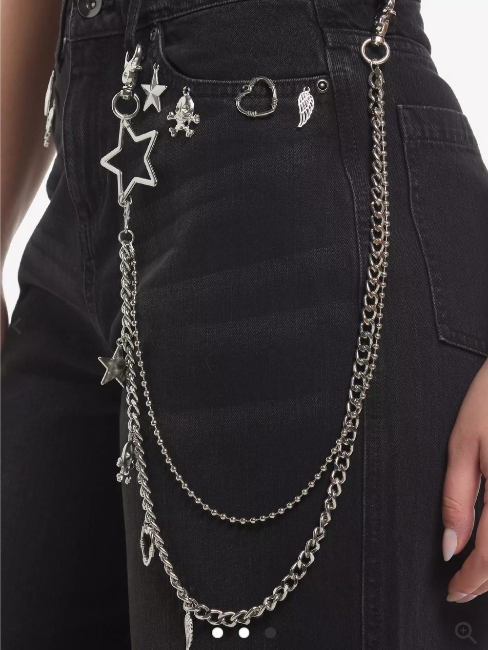 Black Wide Leg Jeans with Silver Chain Charms With Stars - Picture 2 of 7